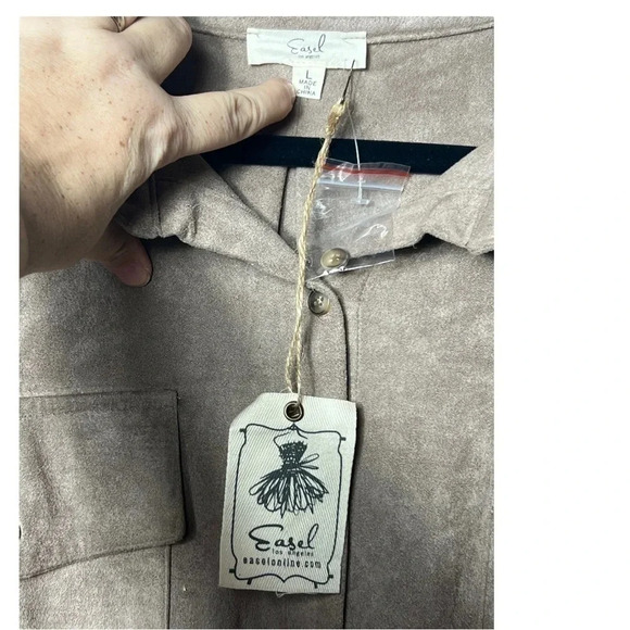 1314.‎ EASEL LONG SLEEVE FAUX SUEDE TRENCH LENGTH SHACKET SIZE LARGE OVERSIZED - Picture 6 of 10